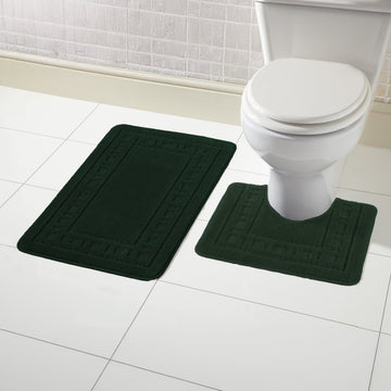 Miami 2 Piece Emerald Green Bath Mat & Pedestal Set Non-Slip Soft & Absorbent Bathroom Mat Set for Comfort & Safety by OLIVIA ROCCO