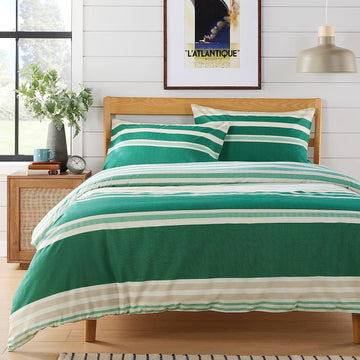 Miami Stripes Reversible Duvet Cover Set Hypoallergenic High-Quality Cotton Blend Bedding Available in Grey Natural Green Multiple Sizes by OLIVIA ROCCO
