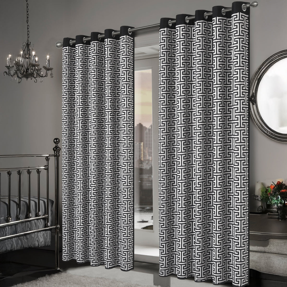 Milano Geometric Blackout Curtains Thermal Insulated Eyelet Pair Light-Blocking Window Drapes for Stylish Home Decor by OLIVIA ROCCO
