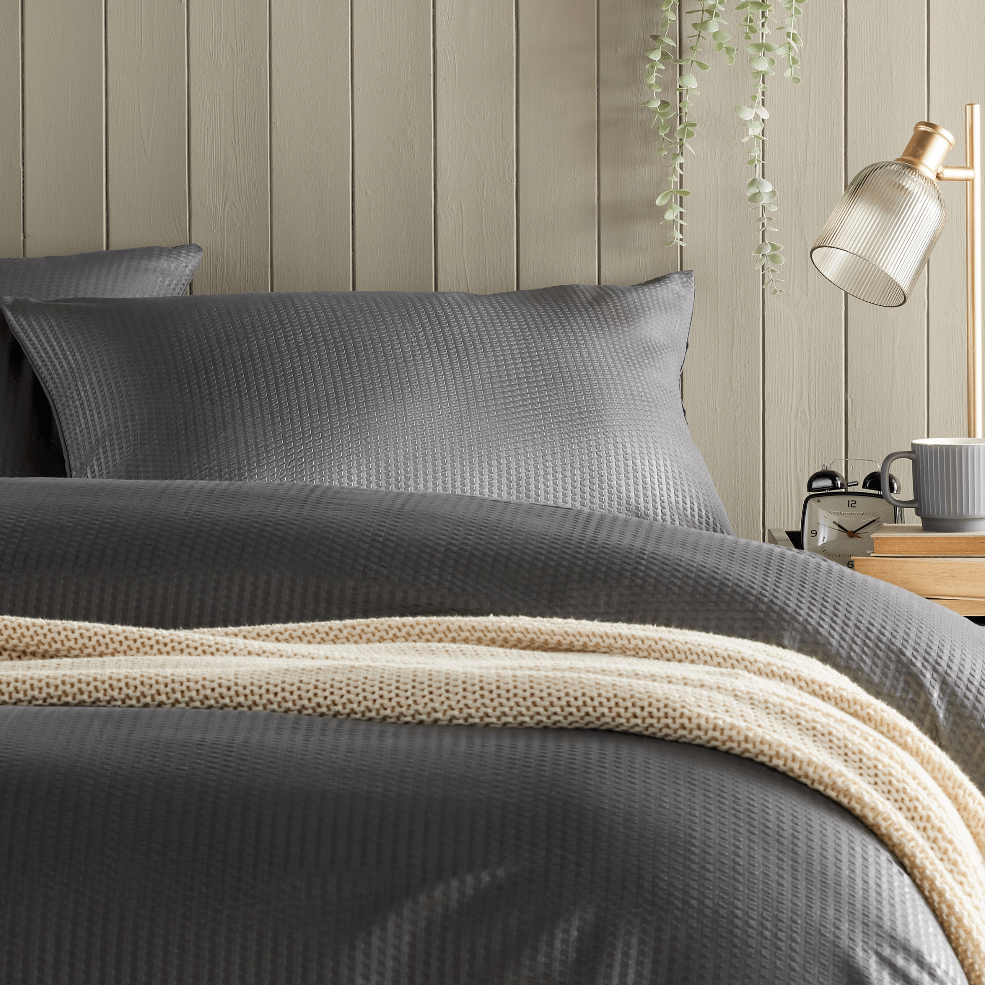 Monaco Seersucker Duvet Cover Set Super Soft Durable Bedding with Pillowcases Grey and White Single Double King by OLIVIA ROCCO