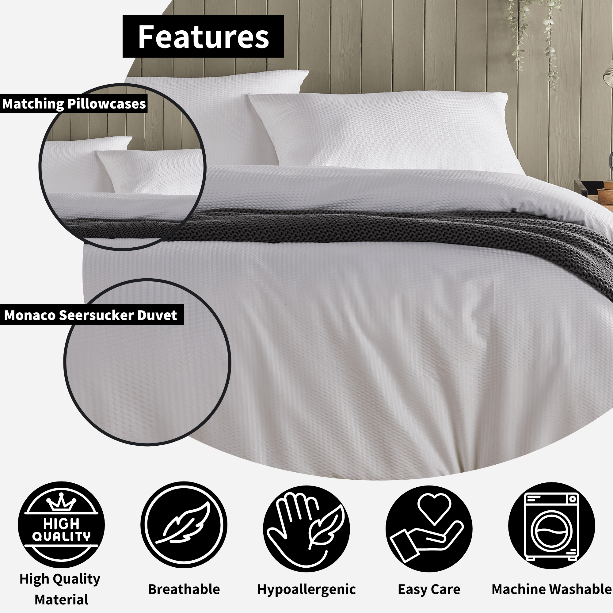 Monaco Seersucker Duvet Cover Set Super Soft Durable Bedding with Pillowcases Grey and White Single Double King by OLIVIA ROCCO