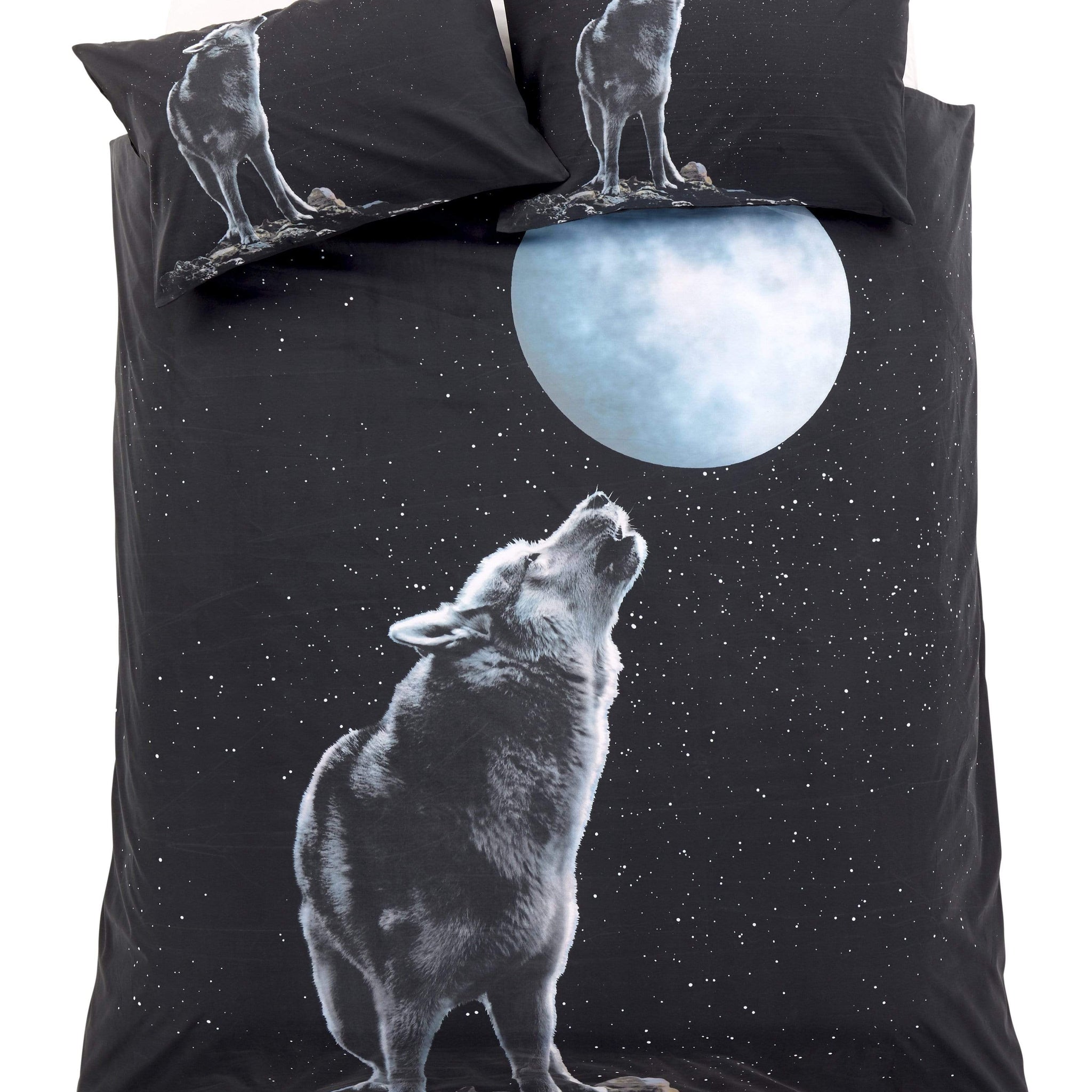 Moonlight Wolf Duvet Cover Set 3D Photo Panel Design Cotton Rich OEKO-TEX Certified Bedroom Decor in Single Double King Sizes by OLIVIA ROCCO