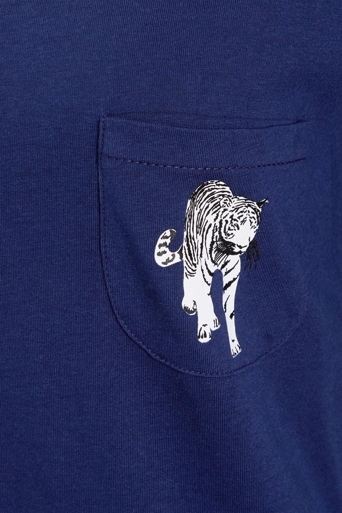 Navy Tiger Print Cotton Pyjama Set for Women 100% Soft Cotton Relaxed Fit Nightwear Perfect for Lounging and Sleeping Multiple Sizes Available by Daisy Dreamer