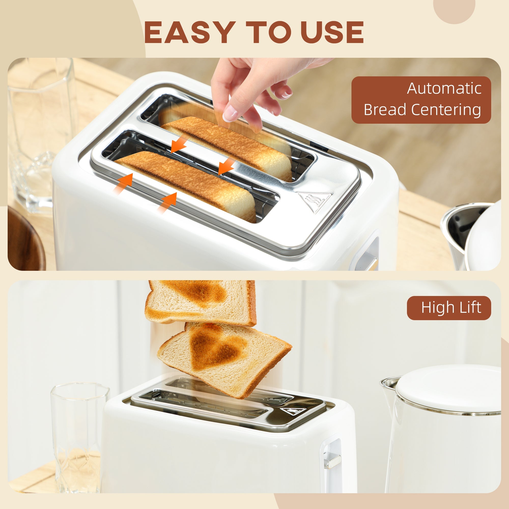 HOMCOM 1.5L 3000W Fast Boil Electric Kettle and 2 Slice Toaster Set