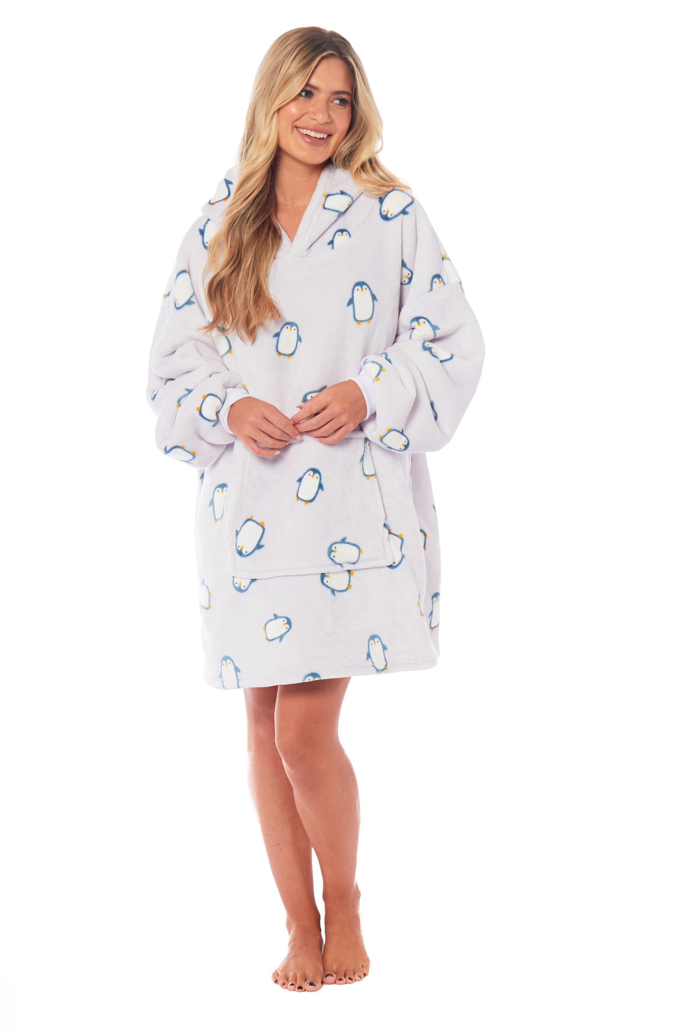 Oversized Hooded Penguin Blanket Plush Fleece Reversible Sherpa Giant Hoodie Sweatshirt Ultra-Soft Flannel Loungewear for Adults and Kids by Daisy Dreamer