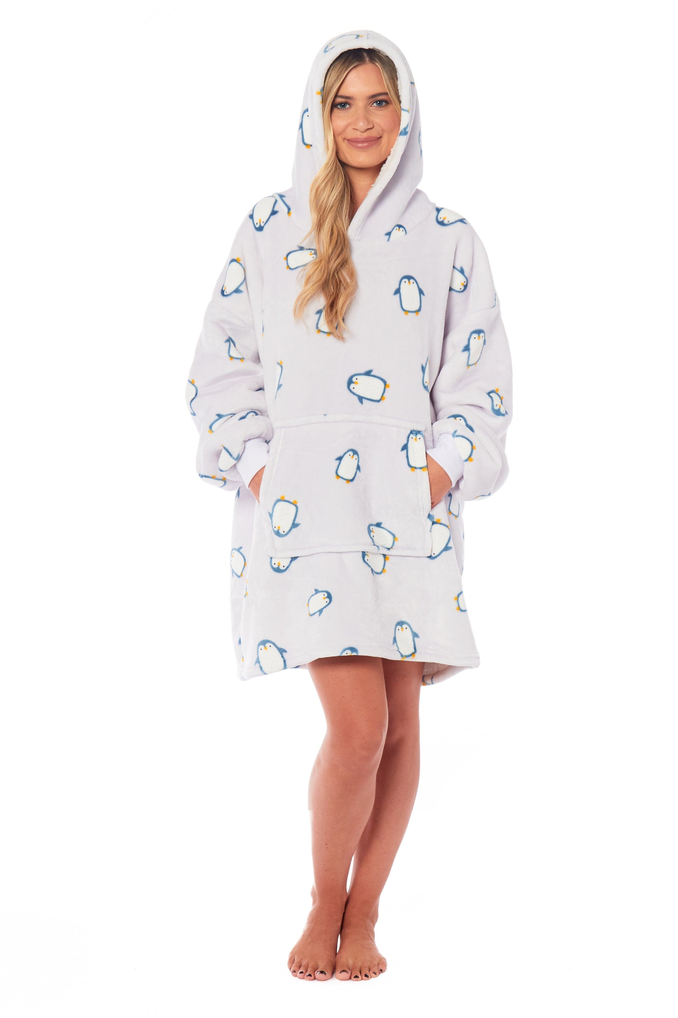 Oversized Hooded Penguin Blanket Plush Fleece Reversible Sherpa Giant Hoodie Sweatshirt Ultra-Soft Flannel Loungewear for Adults and Kids by Daisy Dreamer