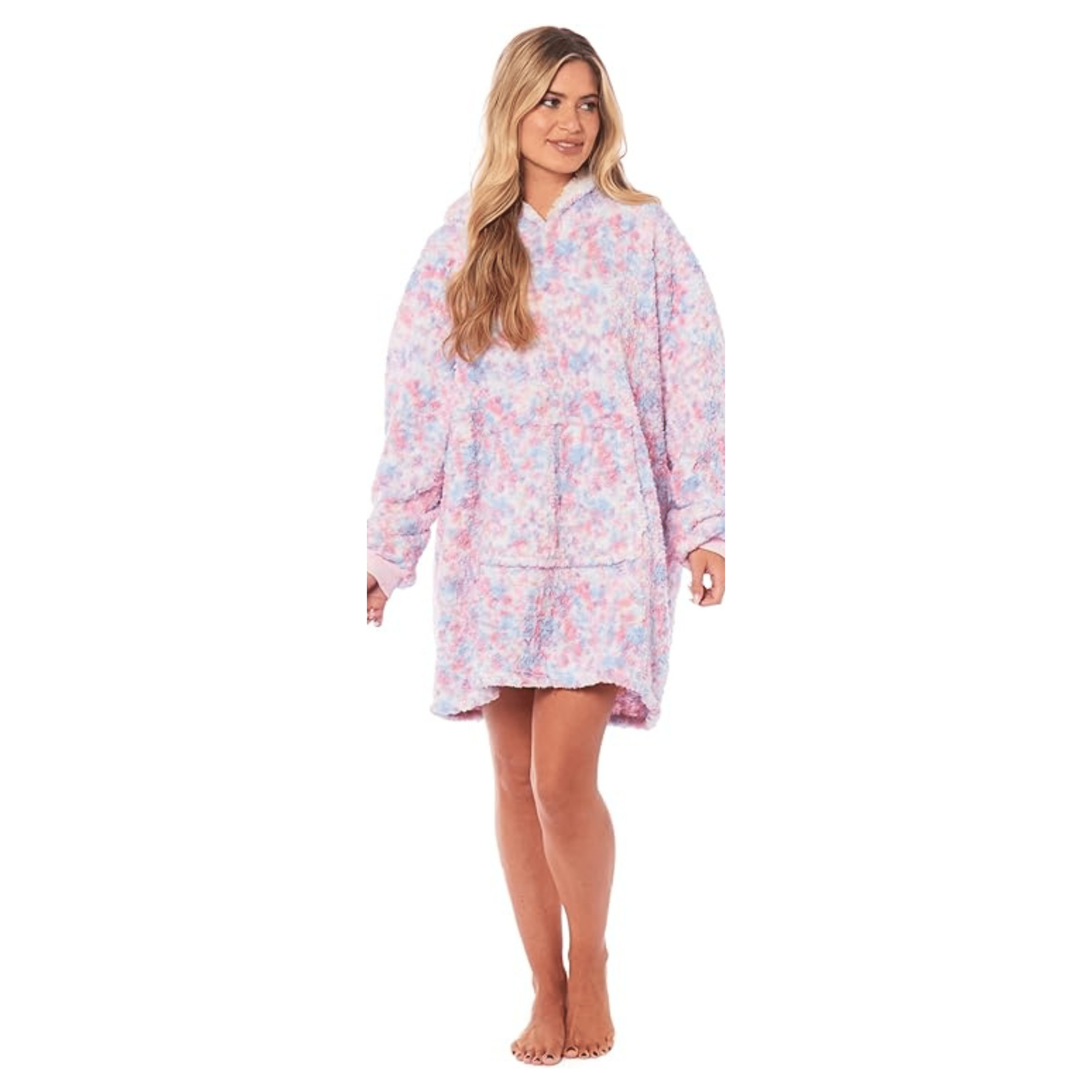 Oversized Rainbow Hooded Plush Fleece Blanket with Reversible Sherpa Ultra Soft Giant Hoodie with Front Pocket for Adults and Kids by Daisy Dreamer