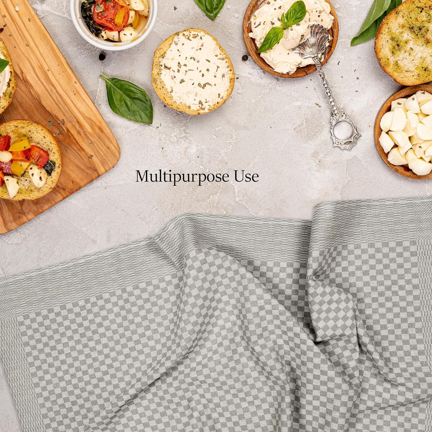 Pack of 5 Large Super Absorbent 100 Percent Cotton Tea Towels Quick Dry Durable Check Pattern Dish Cloths for Kitchen Home and Professional Use by OLIVIA ROCCO