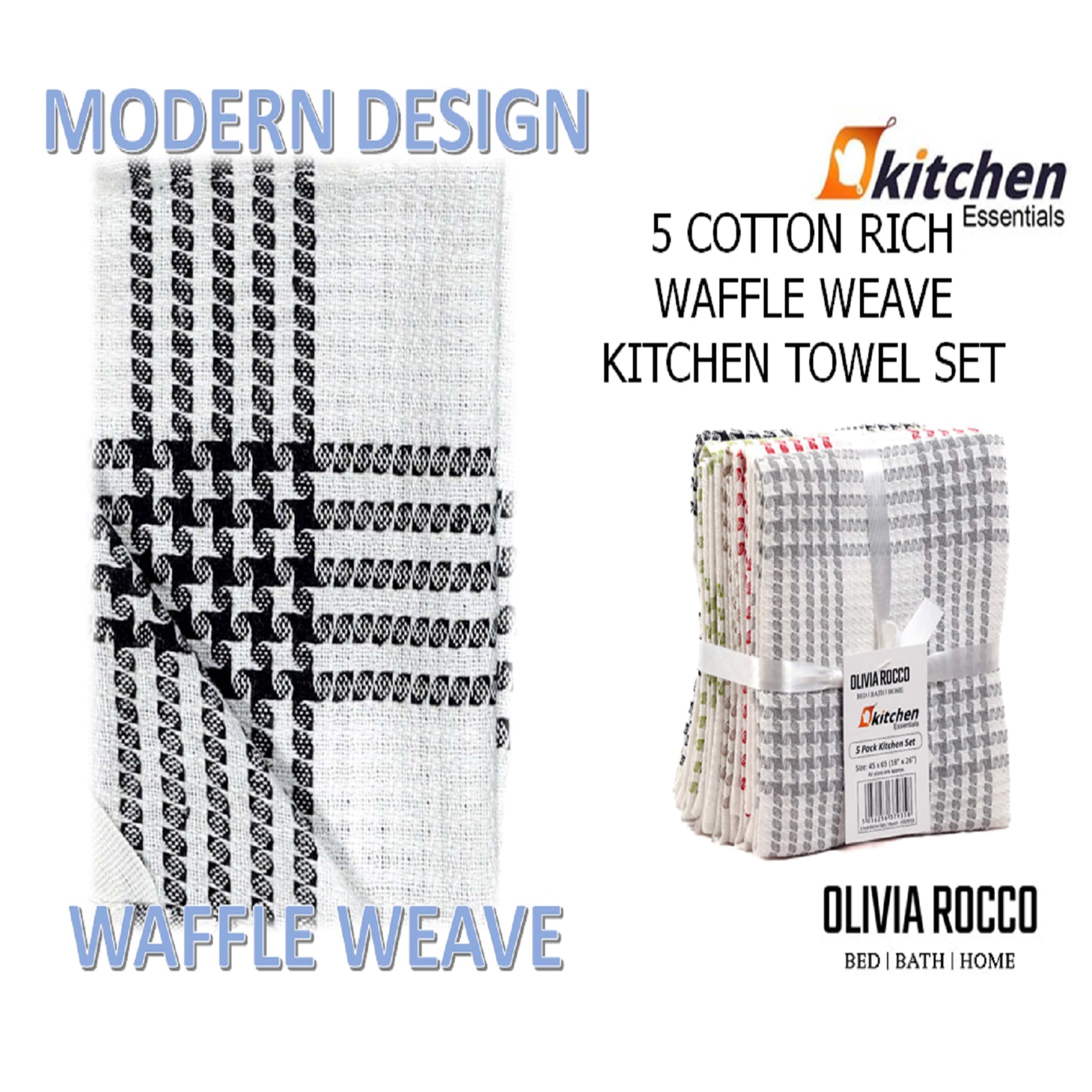 Pack of 5 Super Absorbent Quick Drying Houndstooth Cotton Tea Towels for Kitchen Durable Decorative Dish Towels 45cm x 65cm by OLIVIA ROCCO