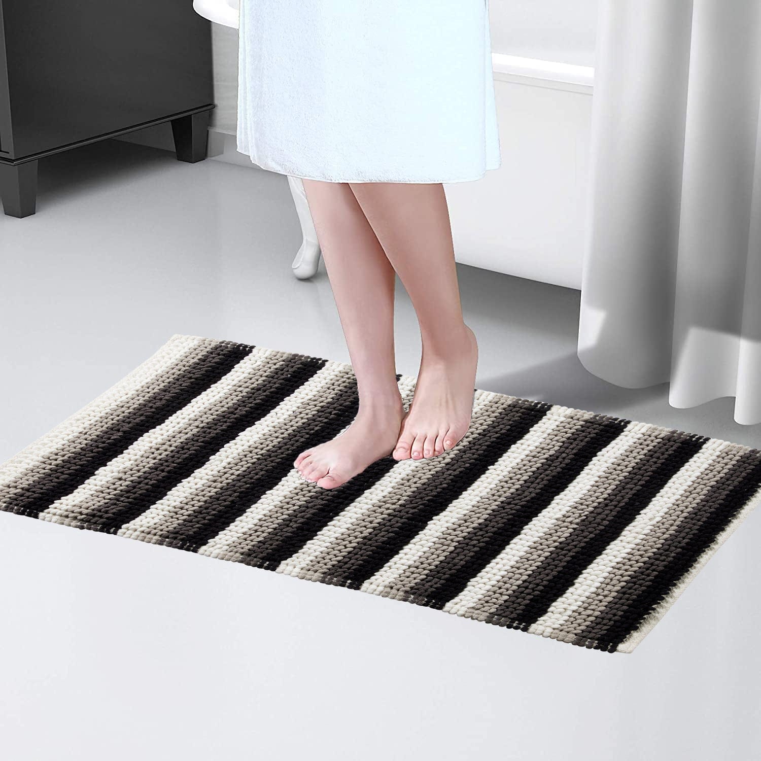 Padstow Super Soft Absorbent Stripe Bathmat 50 x 80 cm Quick-Drying Anti-Slip Durable Bathroom Accessory by OLIVIA ROCCO