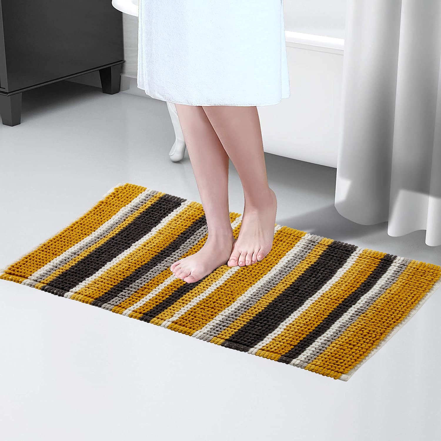 Padstow Super Soft Absorbent Stripe Bathmat 50 x 80 cm Quick-Drying Anti-Slip Durable Bathroom Accessory by OLIVIA ROCCO