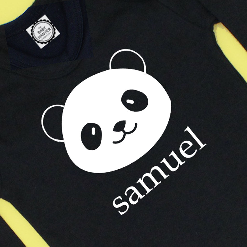 Personalise Panda Black Baby Sleepsuit, 0-3 Months