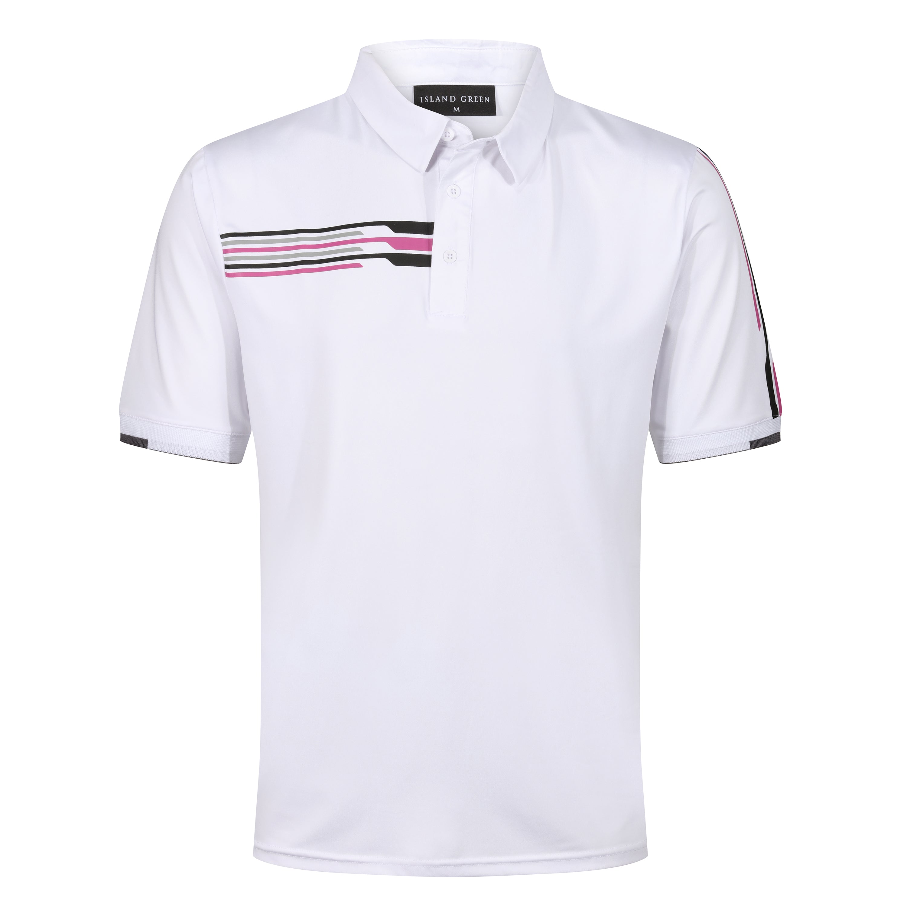 Island Green Racing Stripe Print Golf Sport Polo Shirt