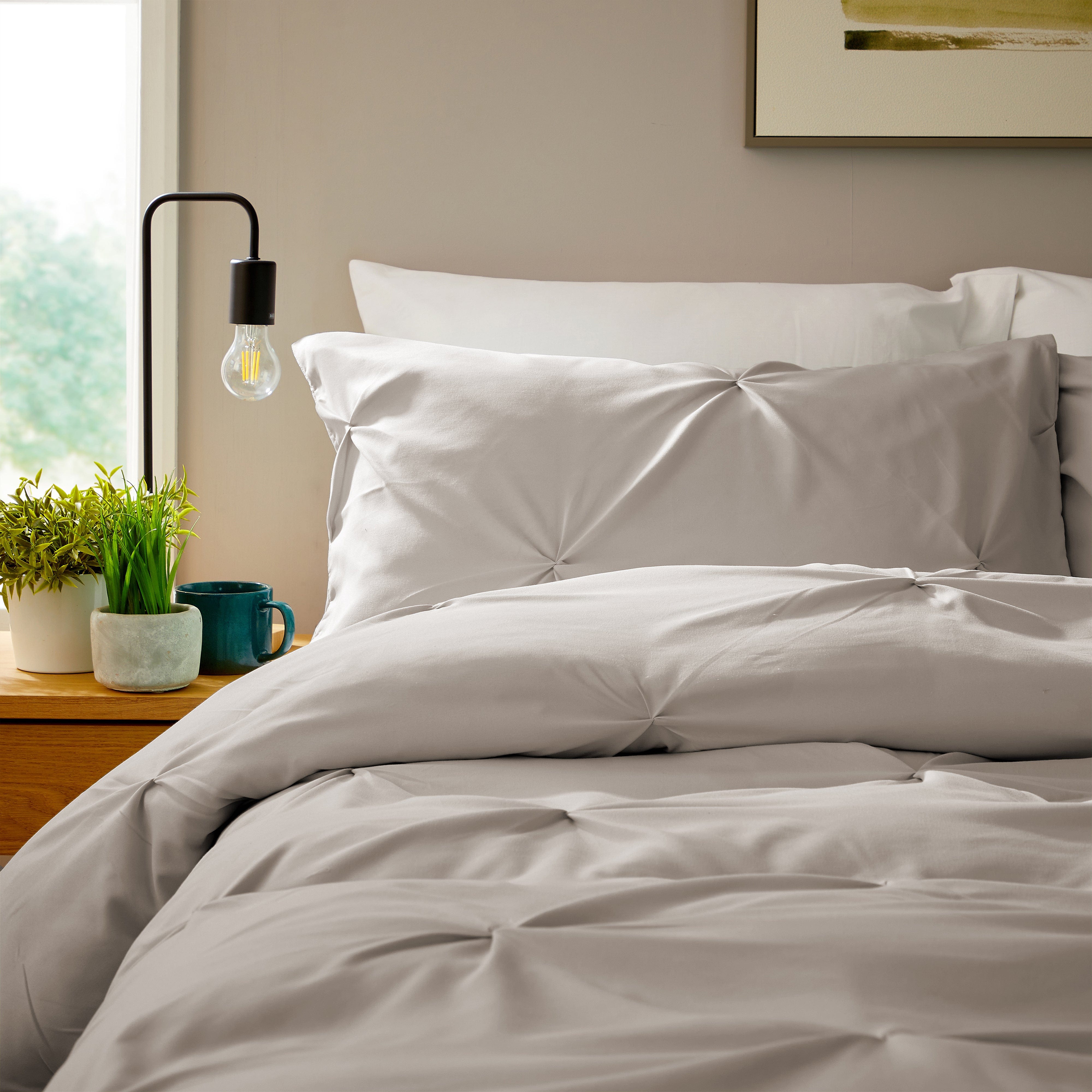 Pintuck Natural Microfibre Duvet Cover Set with Pillowcases Soft Breathable Easy Care Bedding Set Quilt Cover by OLIVIA ROCCO