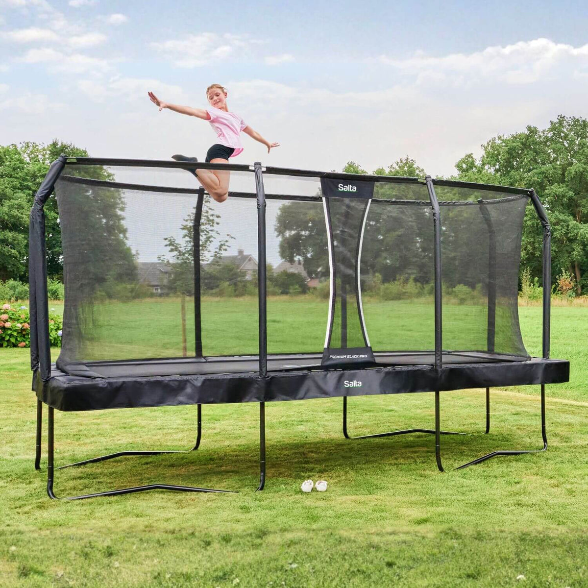 10ft x 6.5ft Salta Premium Black Pro Rectangular Trampoline + Safety Net