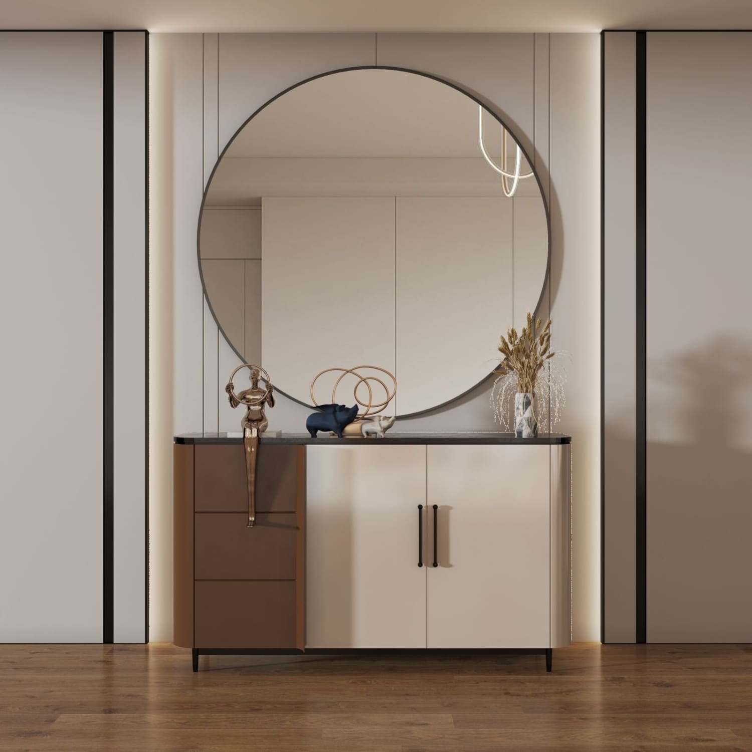 Rei - Extra Large Round Black Metal Circle Mirror - 120cm x 120cm