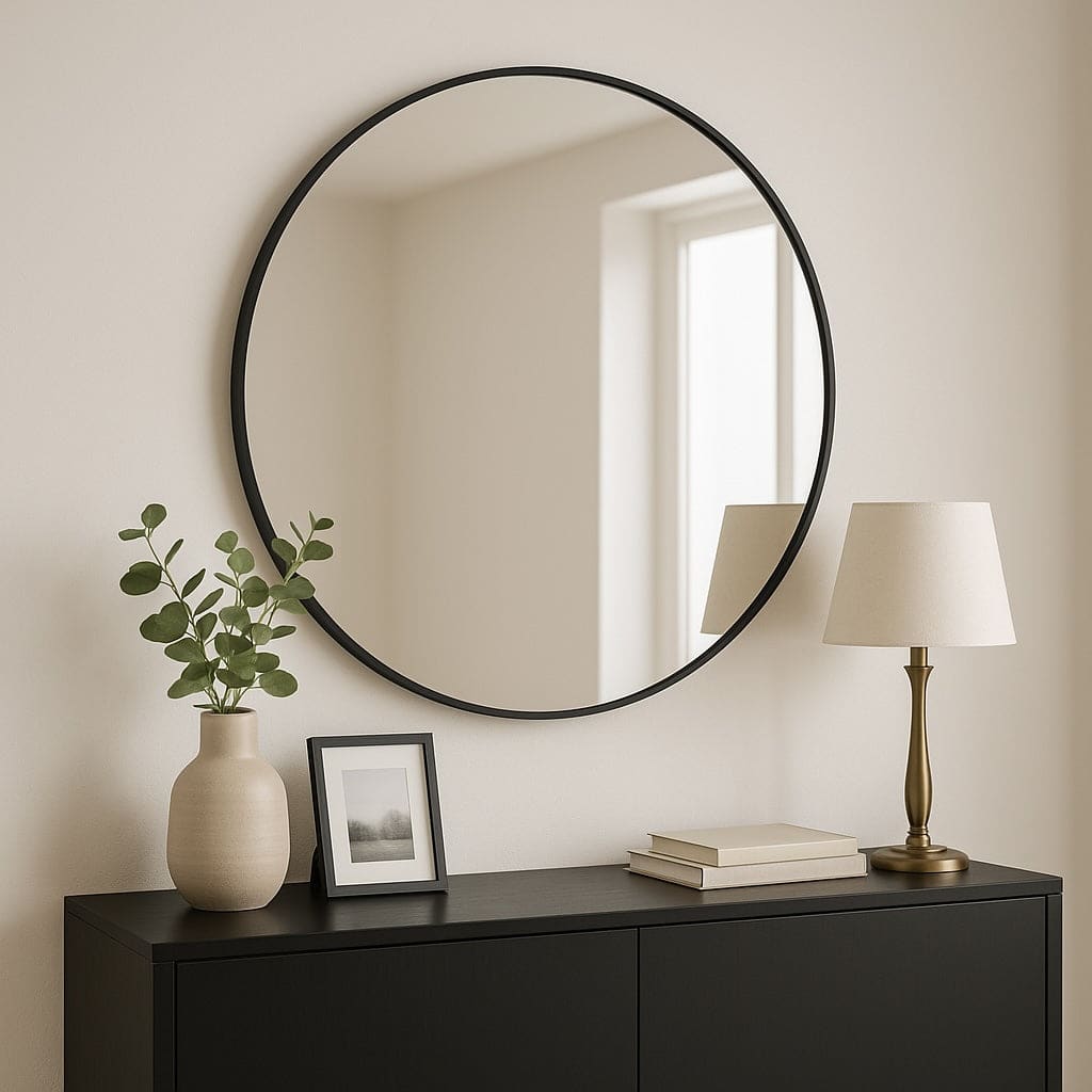Rei - Round Black Metal Circle Mirror - 70cm x 70cm