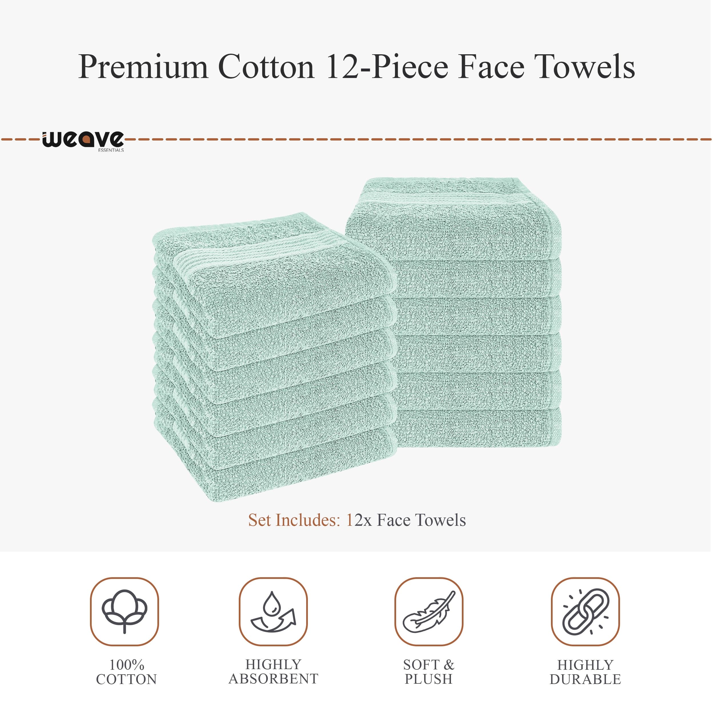 Rhodes Towel Seafoam 100% Cotton Hotel Quality Soft Super Absorbent Hand Bath Towels, Sheets & Face Cloths by OLIVIA ROCCO