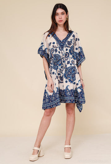 Short kaftan dress round mosaic flower