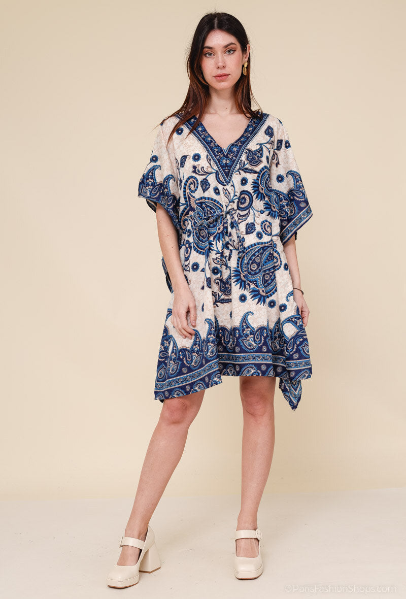 Short kaftan dress round mosaic flower