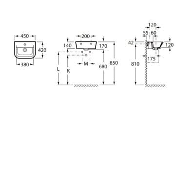 The Gap 450mm Wall Hung Cloakroom Basin With Fixing Kit 1 Tap Hole