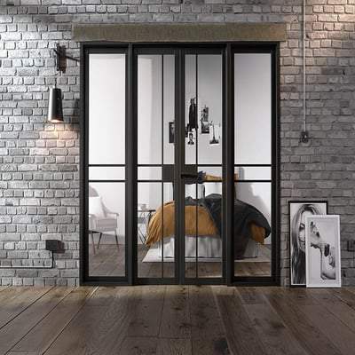 Greenwich Black Primed 16 Glazed Clear Light Panels Interior Room Divider2031mm x 1904mm