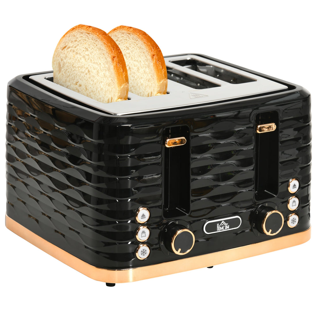 HOMCOM Toaster with 4 Slot, 7 Browning Levels, 1600W, Black Ripple