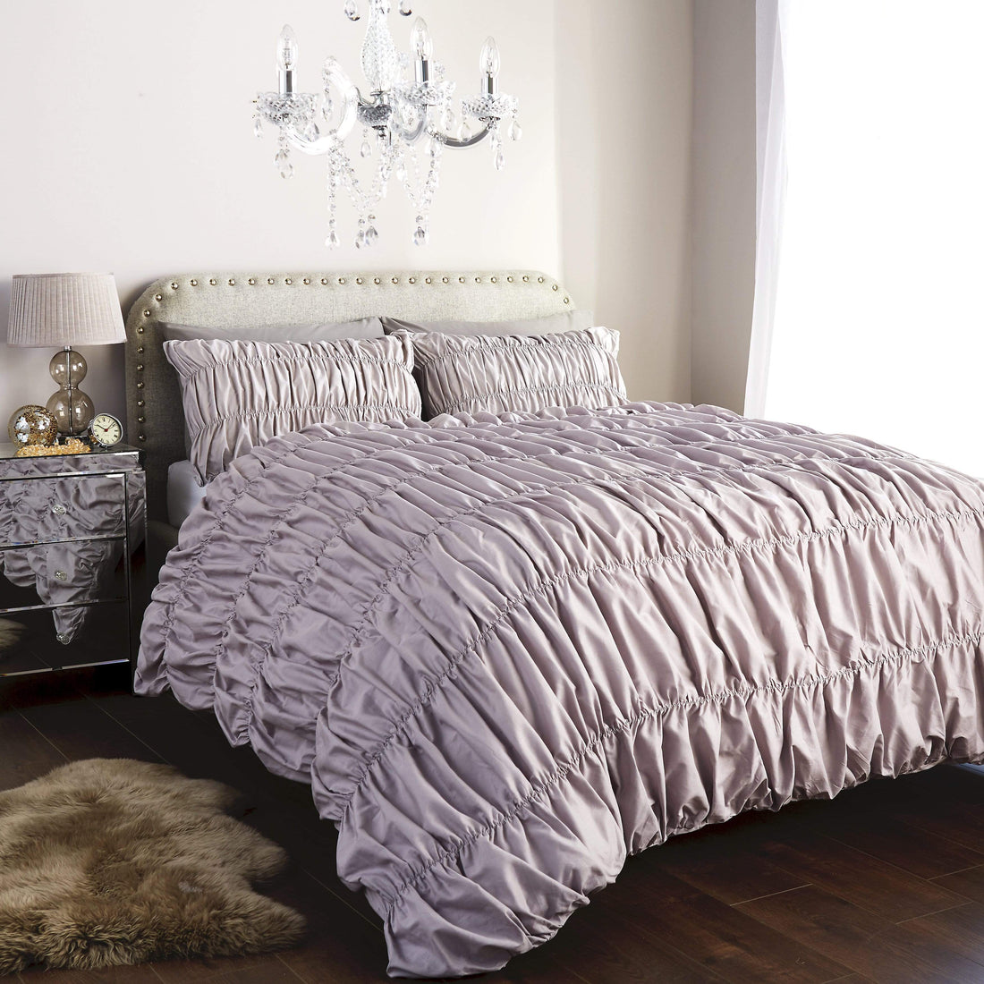 Ruched Ruffles Cotton Rich Luxurious Duvet Set Elegant Bedroom Décor Comfortable Bedding Multiple Sizes and Colours OEKO-TEX Certified by OLIVIA ROCCO