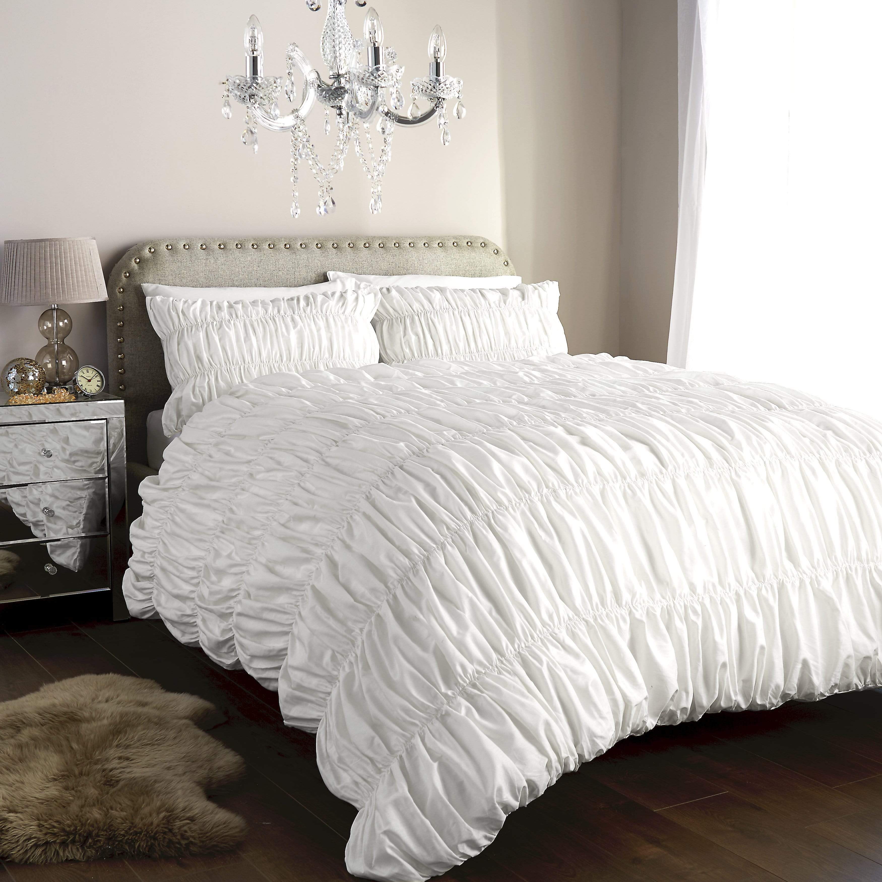 Ruched Ruffles Cotton Rich Luxurious Duvet Set Elegant Bedroom Décor Comfortable Bedding Multiple Sizes and Colours OEKO-TEX Certified by OLIVIA ROCCO