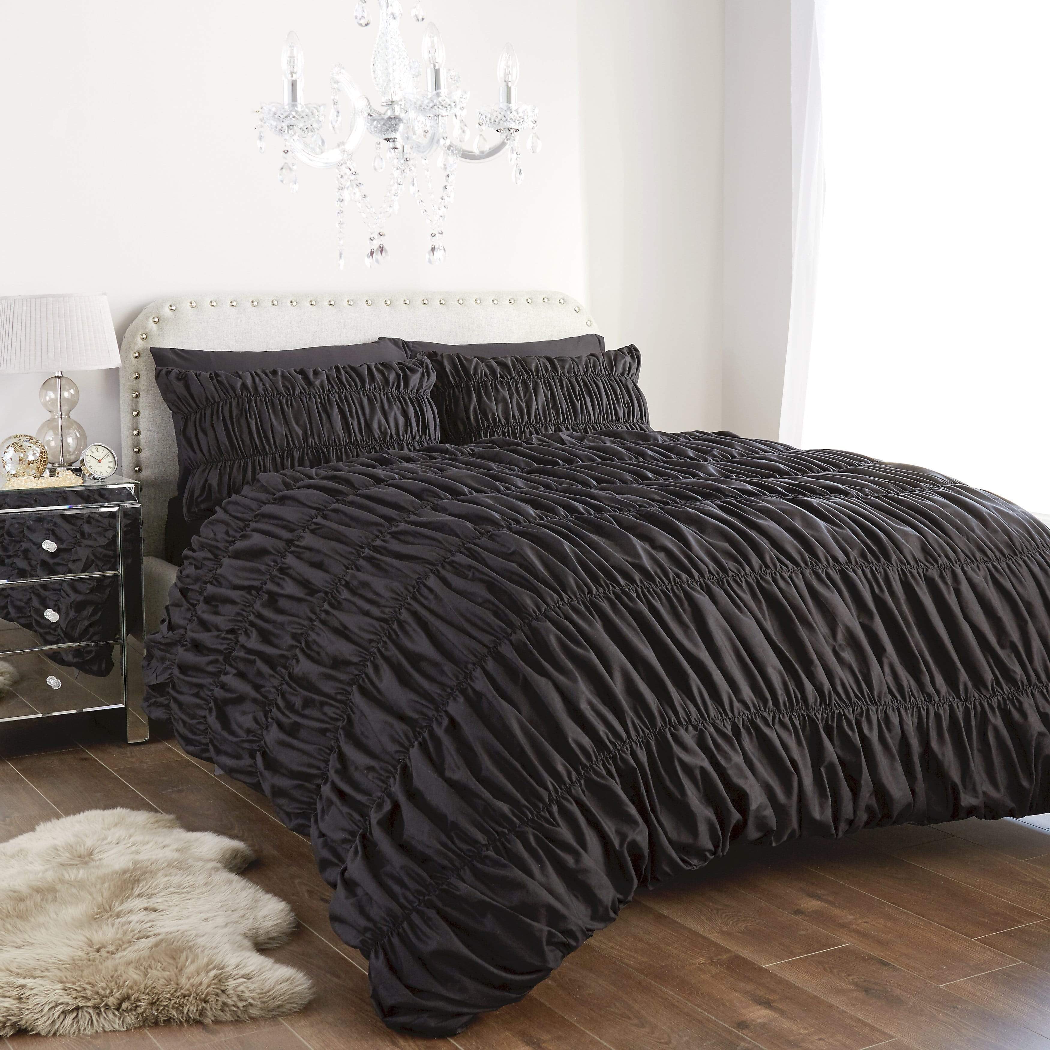 Ruched Ruffles Cotton Rich Luxurious Duvet Set Elegant Bedroom Décor Comfortable Bedding Multiple Sizes and Colours OEKO-TEX Certified by OLIVIA ROCCO