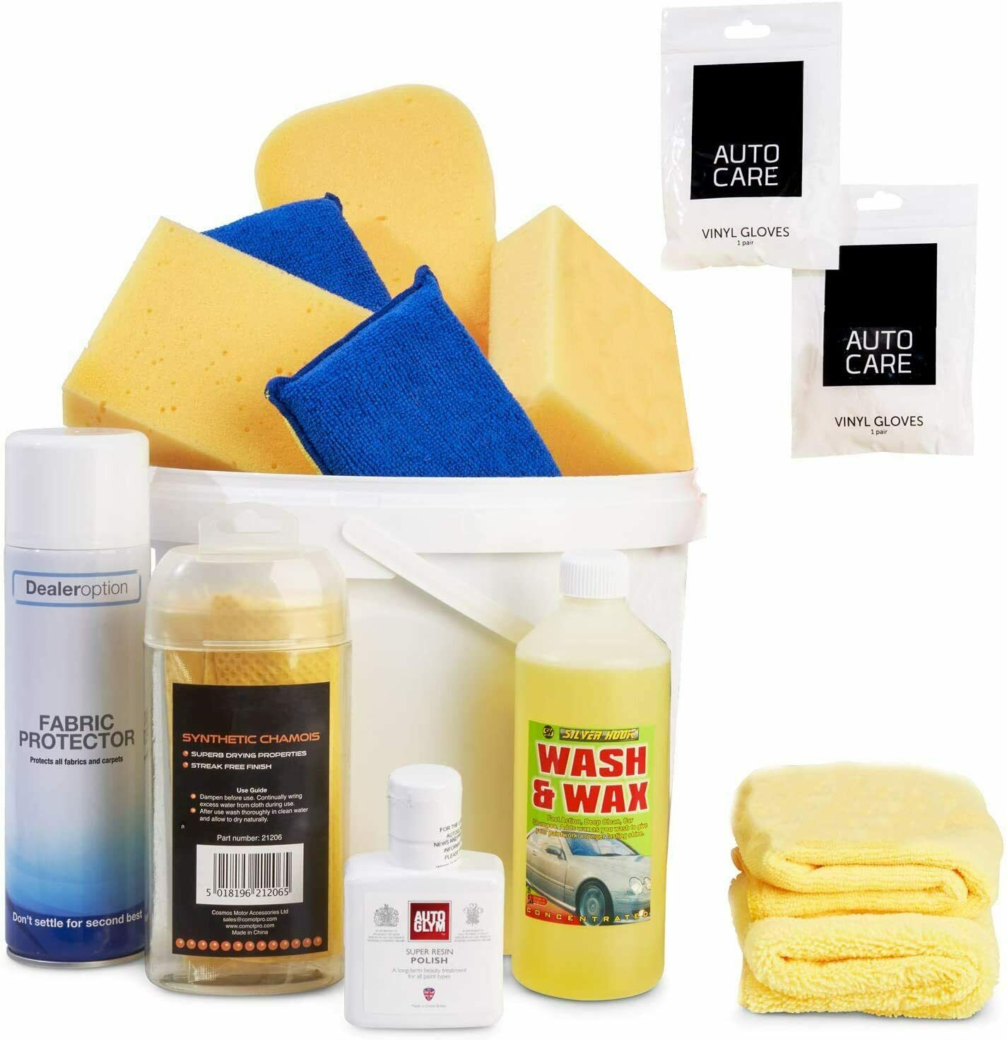 Car Interior Exterior valeting Cleaning Kit Bucket 14pcs Polish Wash Wax Sponges