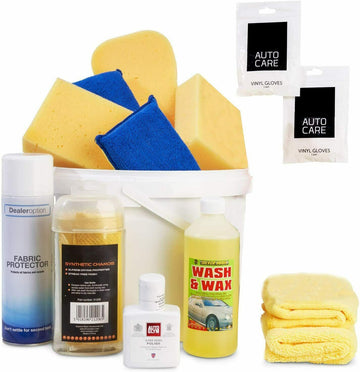 Car Interior Exterior valeting Cleaning Kit Bucket 14pcs Polish Wash Wax Sponges