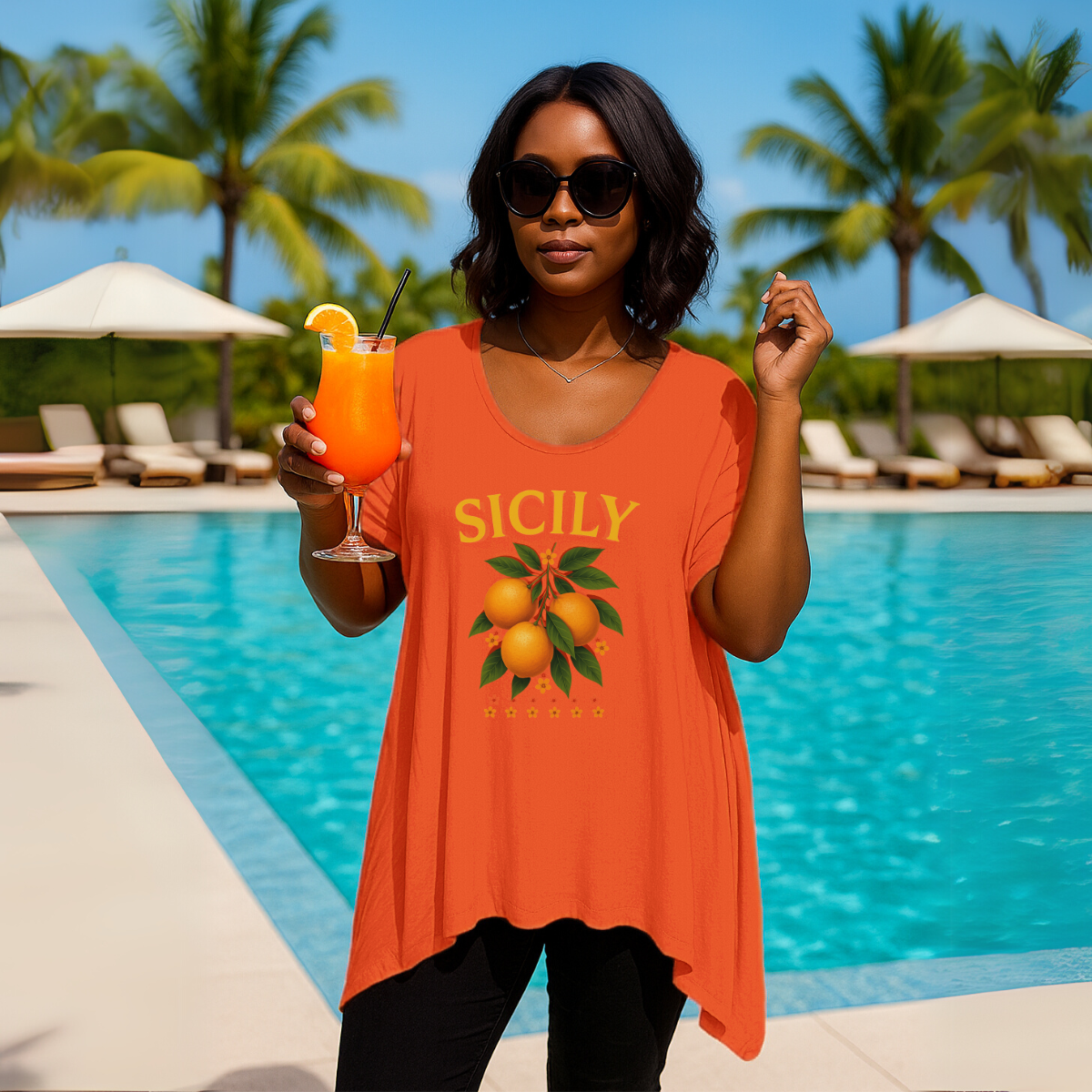 Sicily Orange Hanky Hem Swing Top