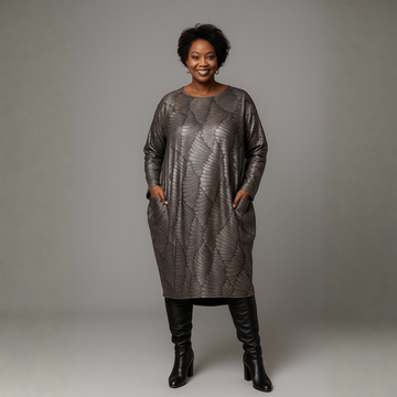 Pewter Metallic Loose Fit Dipped Hem Pocket Dress