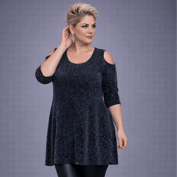 Sparkly 1/2 Sleeve Swing Top with Cold Shoulders