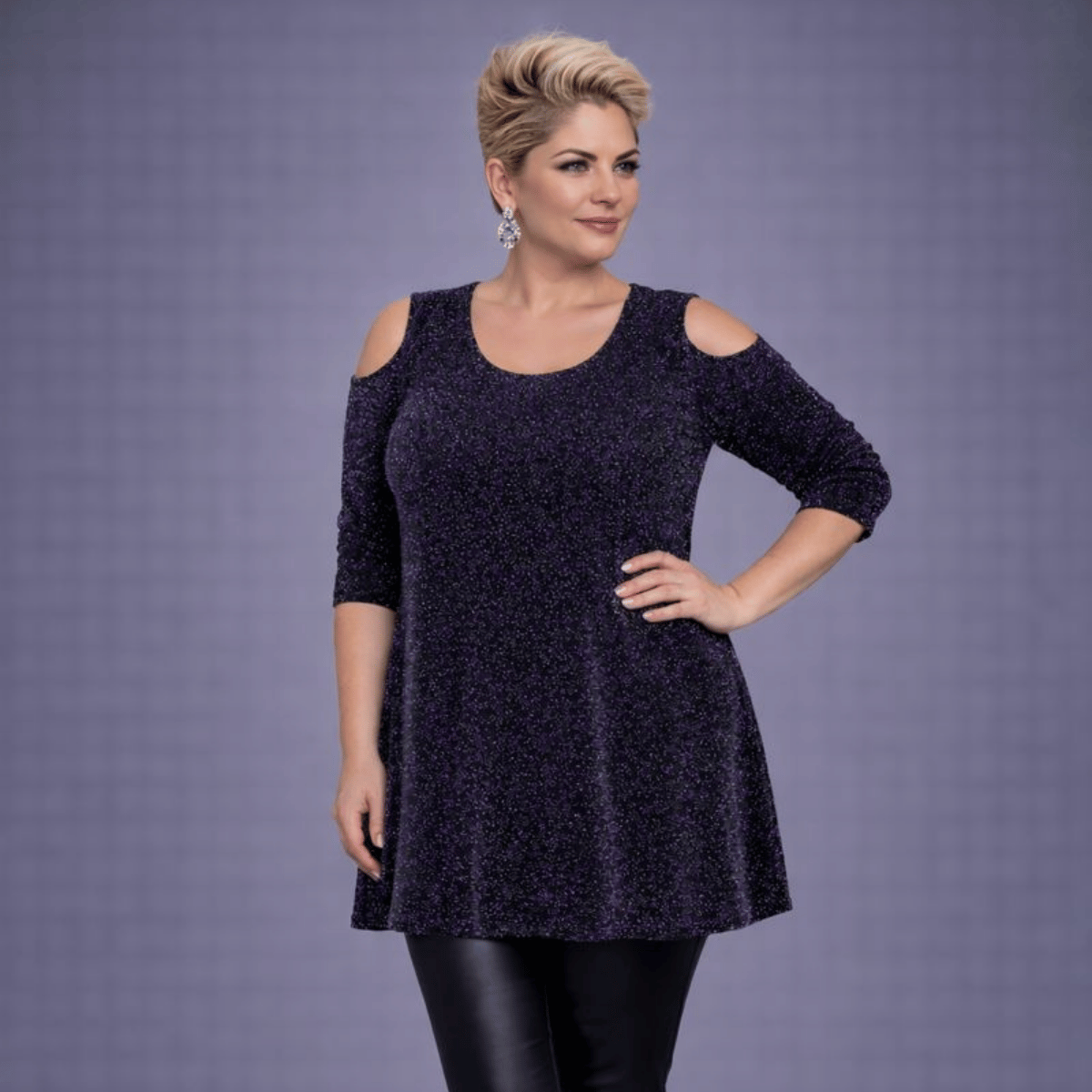 Sparkly 1/2 Sleeve Swing Top with Cold Shoulders