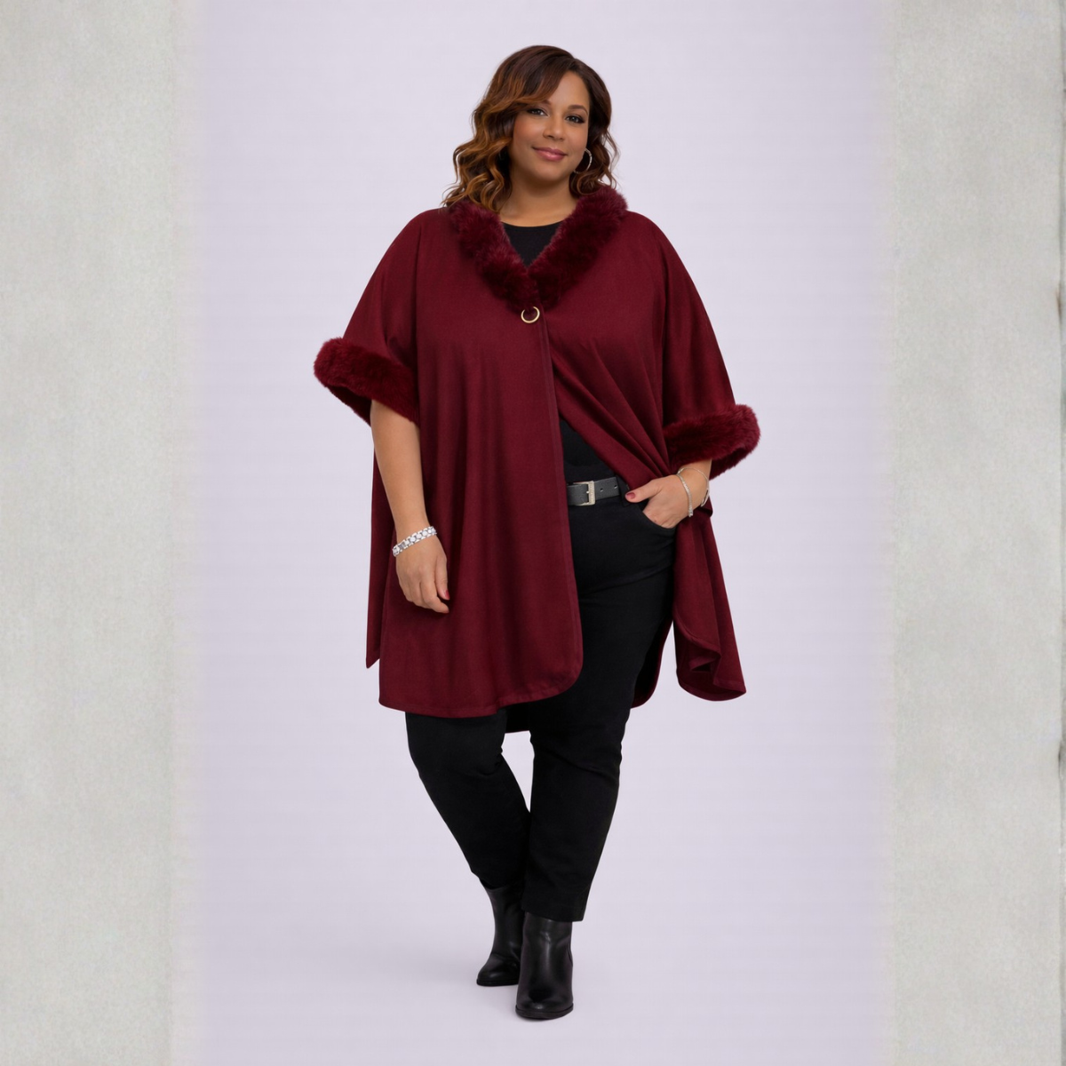 Faux Wool Fleece Poncho / Cape