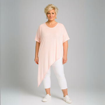 Short Sleeve Long Length Asymmetrical Hem Top