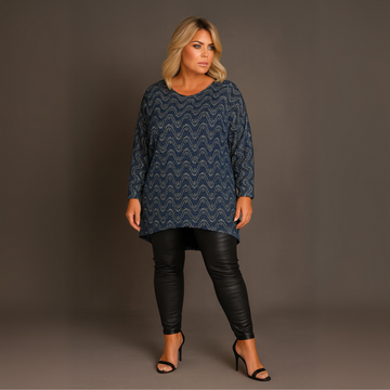 Navy Sparkly Swirl Batwing Top