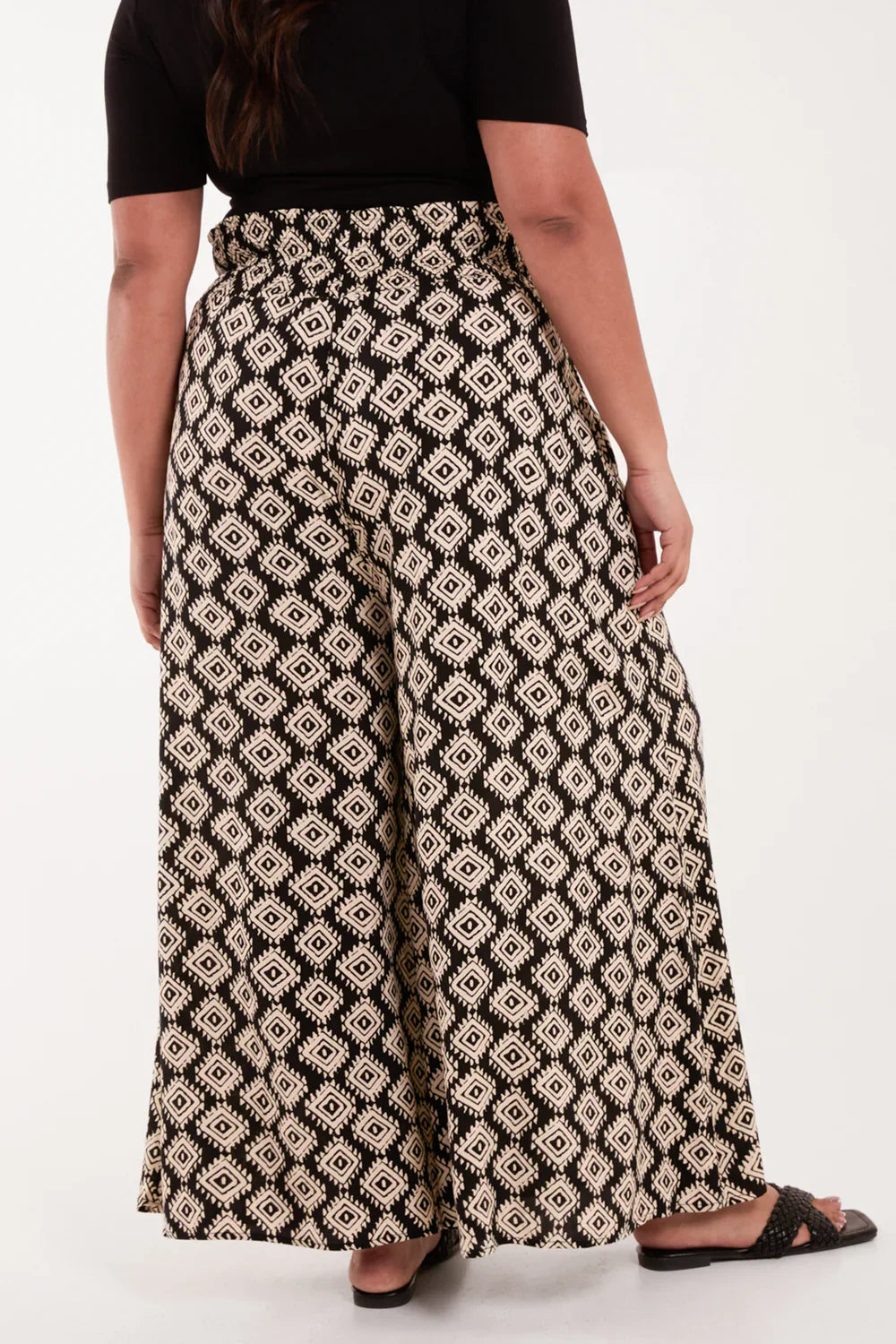 Curve Shirred Wide Leg Geometric Trousers (Sizes 18–20)