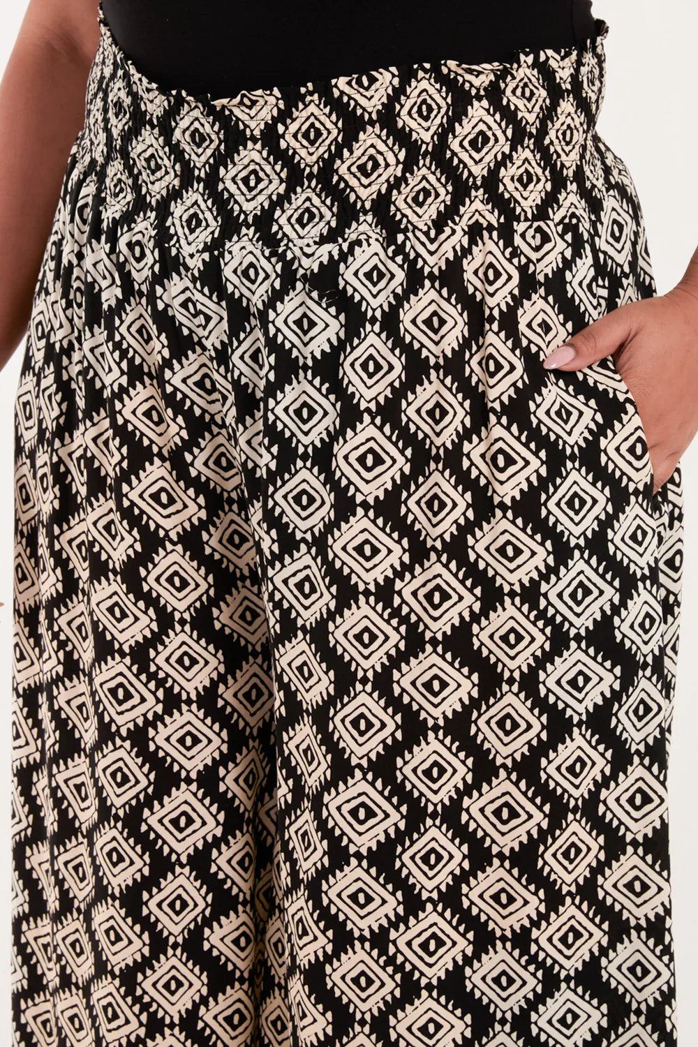 Curve Shirred Wide Leg Geometric Trousers (Sizes 18–20)