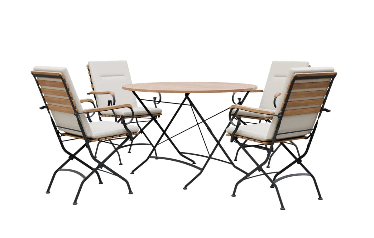 Sicily 4 Seater Teak and Wrought Iron Round 110cm Garden Dining Set