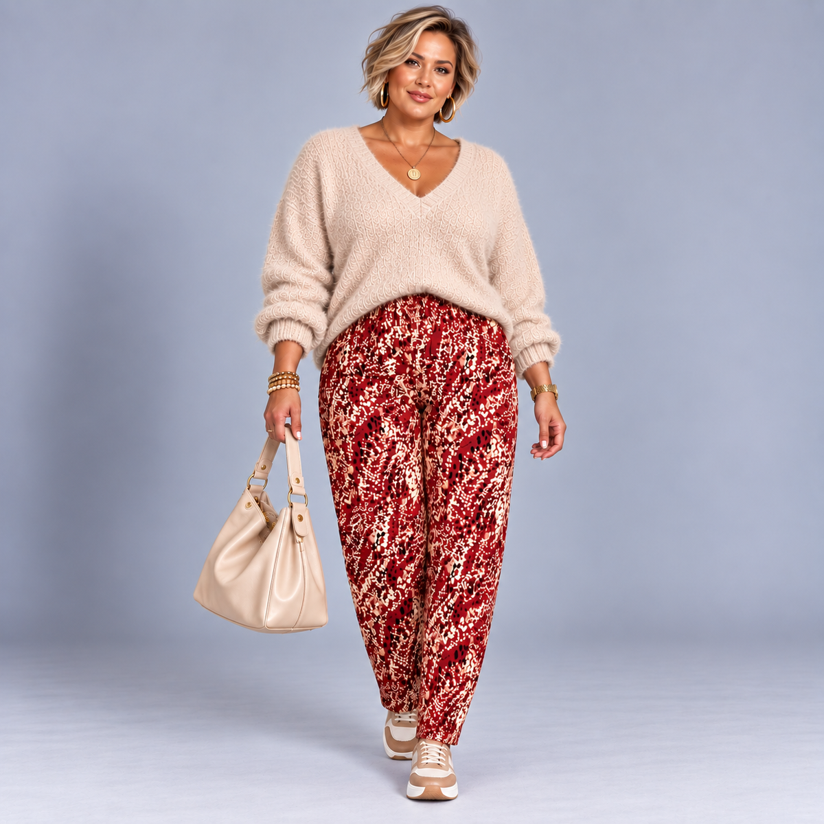 Wine Speckled Elastic Waist Trousers