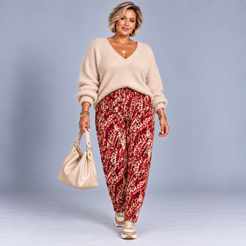 Wine Speckled Elastic Waist Trousers