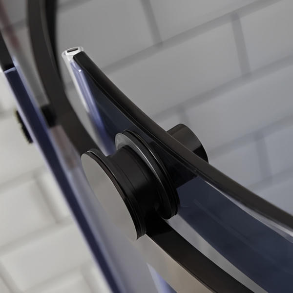 Sphere Curved Quadrant Shower Enclosure, Tinted Glass w/ Cut-Out Top Panel & Sliding Door