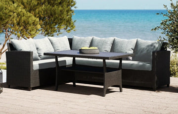 Stockholm 6 Seater Black Rattan Corner Garden Dining and Lounge Set