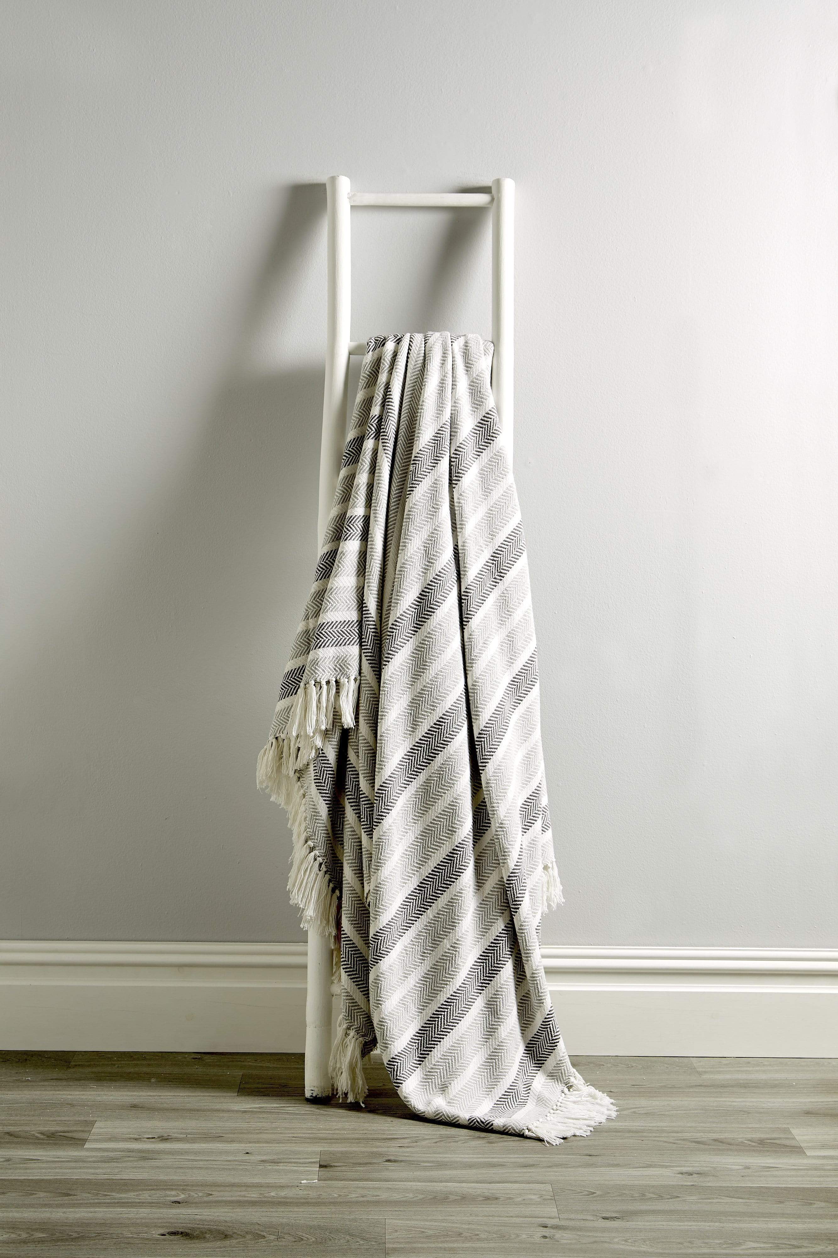 Stripe Handwoven Pure Cotton Throw Blanket with Tassells Eco-Friendly Perfect for Sofa Bed and Home Decor Available in Multiple Sizes and Calming Colours by OLIVIA ROCCO