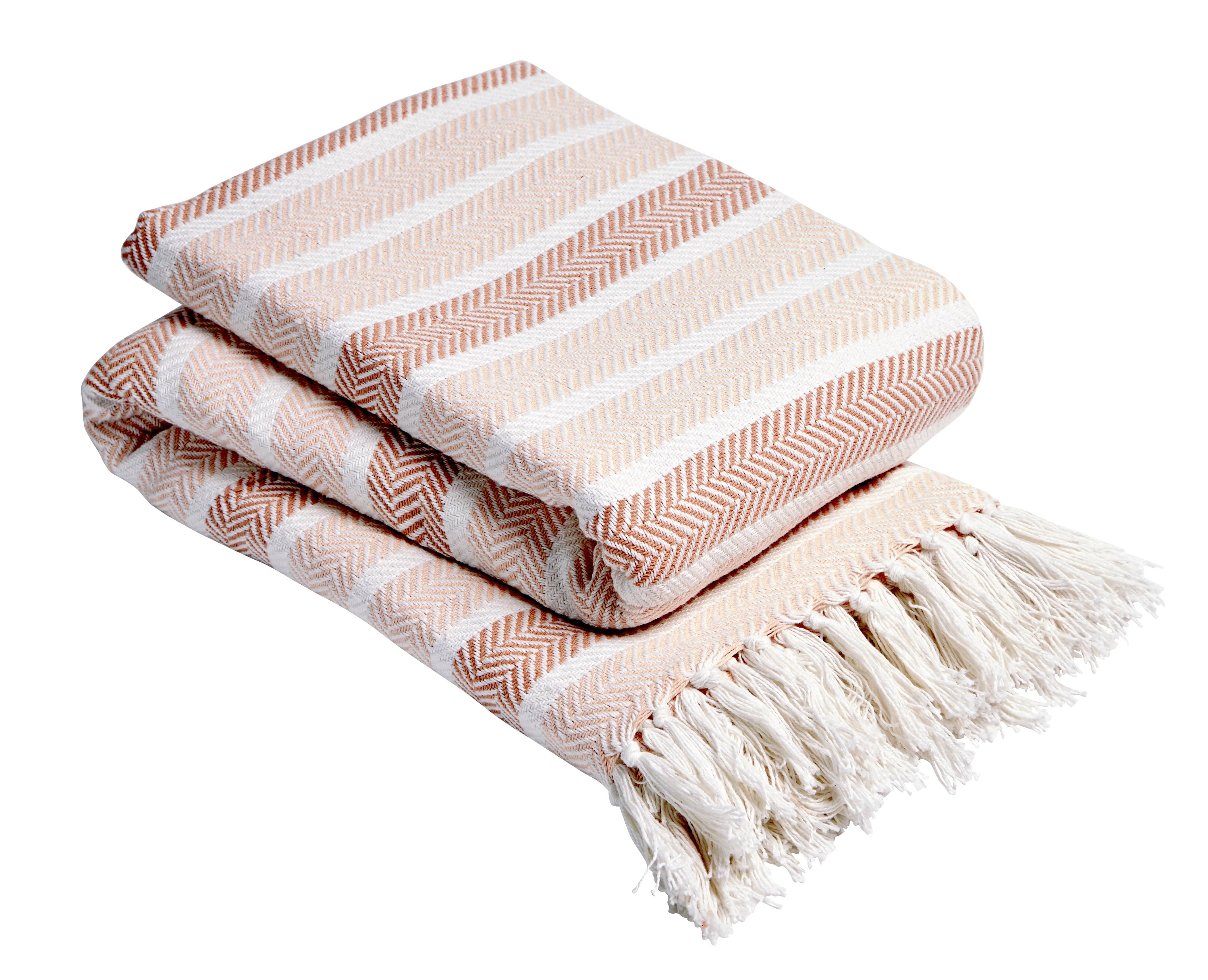 Stripe Handwoven Pure Cotton Throw Blanket with Tassells Eco-Friendly Perfect for Sofa Bed and Home Decor Available in Multiple Sizes and Calming Colours by OLIVIA ROCCO