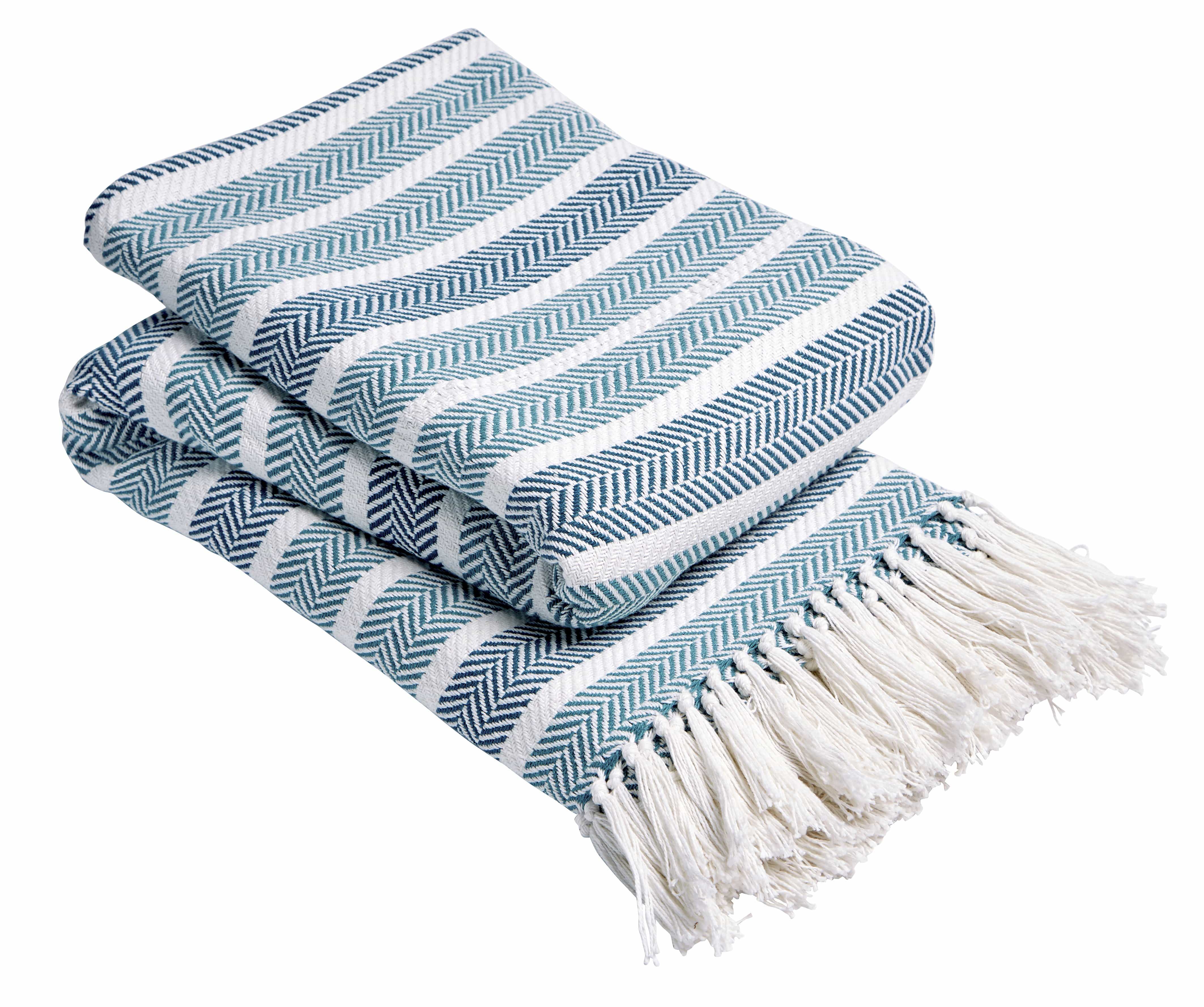 Stripe Handwoven Pure Cotton Throw Blanket with Tassells Eco-Friendly Perfect for Sofa Bed and Home Decor Available in Multiple Sizes and Calming Colours by OLIVIA ROCCO