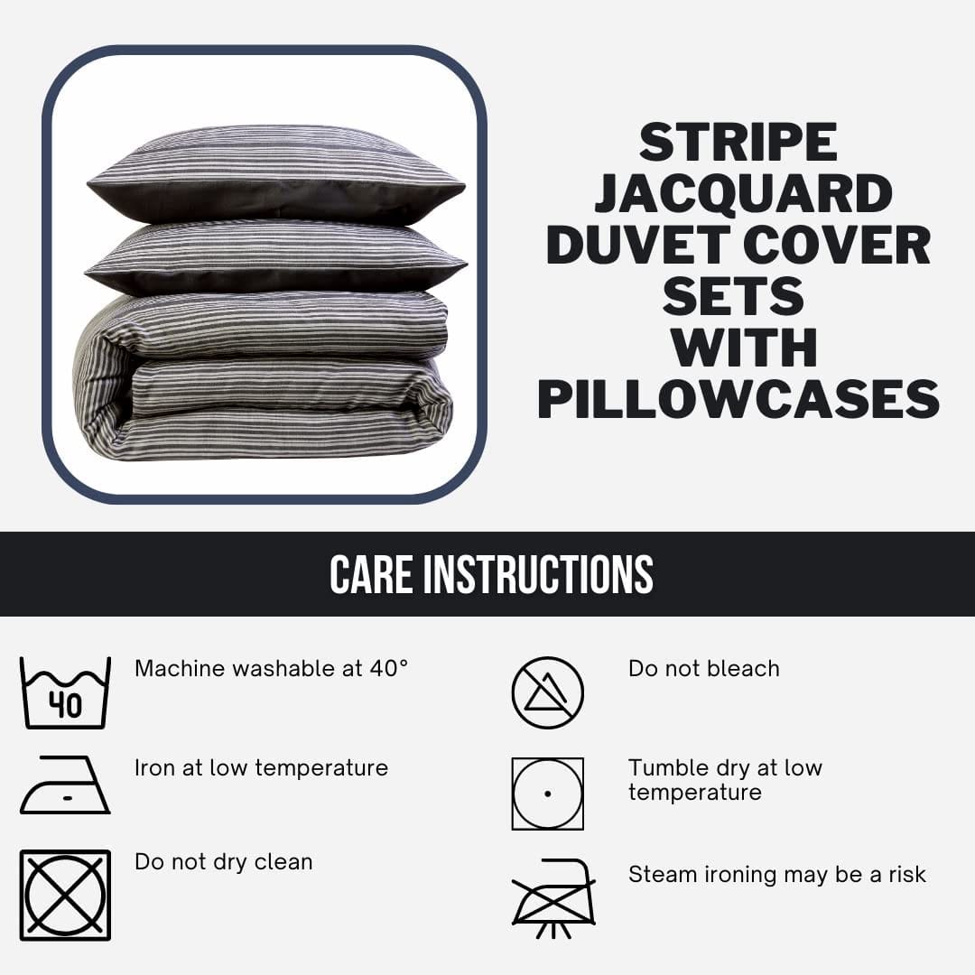 Stripe Jacquard Reversible Cotton Blend Duvet Cover Set with Pillowcases Luxurious Eco-Friendly Bedding for Master and Guest Bedrooms Multiple Sizes and Colours by OLIVIA ROCCO